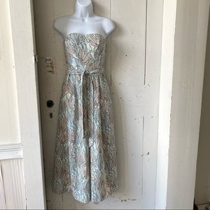 H&M Leaf Print Strapless Cropped Jumpsuit